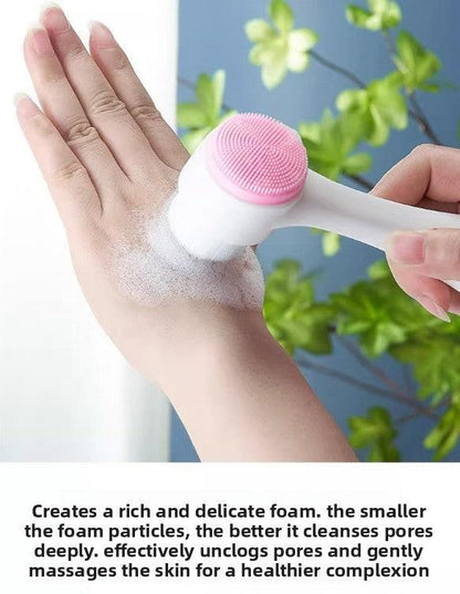 2-in-1 Dual Sided Facial Cleansing Brush Soft Microfiber & Silicone Scrubber Manual Face Washer Exfoliator Tool Pink for Deep Pore Cleaning.
