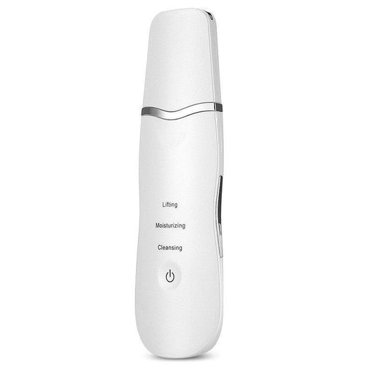 Ultrasonic Skin Scrubber Facial Spatula Blackhead Remover & Pore Cleaner with Ion EMS Lifting Mode Rechargeable Beauty Tool Ivory White.