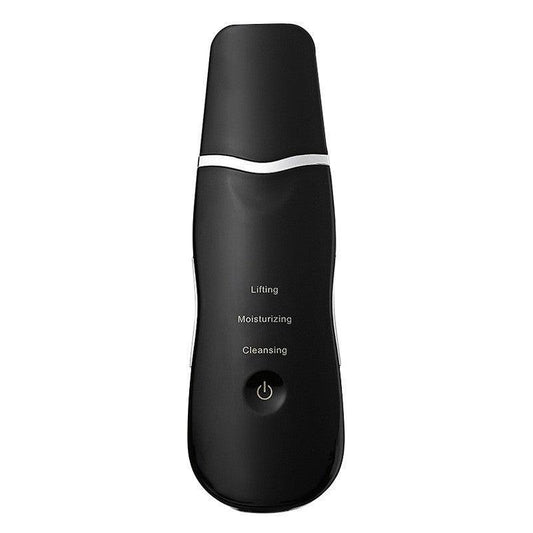 Ultrasonic Skin Scrubber Facial Spatula Blackhead Remover & Pore Cleaner with Ion EMS Lifting Mode Rechargeable Beauty Tool Black.