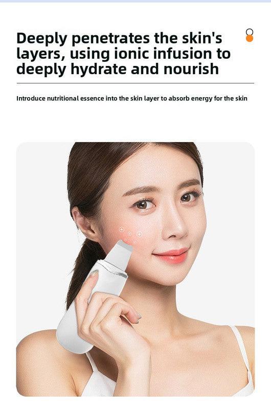 Ultrasonic Skin Scrubber Facial Spatula Blackhead Remover & Pore Cleaner with Ion EMS Lifting Mode Rechargeable Beauty Tool Pink.