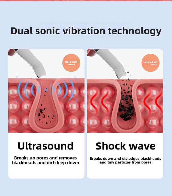 Ultrasonic Skin Scrubber Facial Spatula Blackhead Remover & Pore Cleaner with Ion EMS Lifting Mode Rechargeable Beauty Tool Pink.