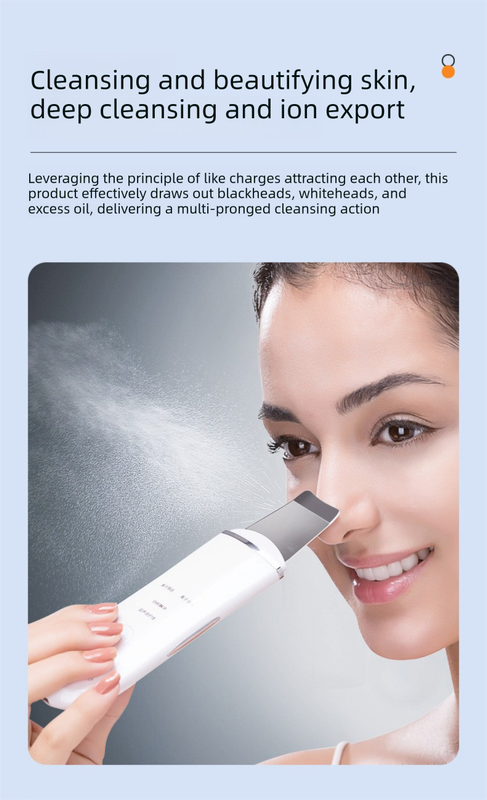 Ultrasonic Skin Scrubber Facial Spatula Blackhead Remover & Pore Cleaner with Ion EMS Lifting Mode Rechargeable Beauty Tool Pink.