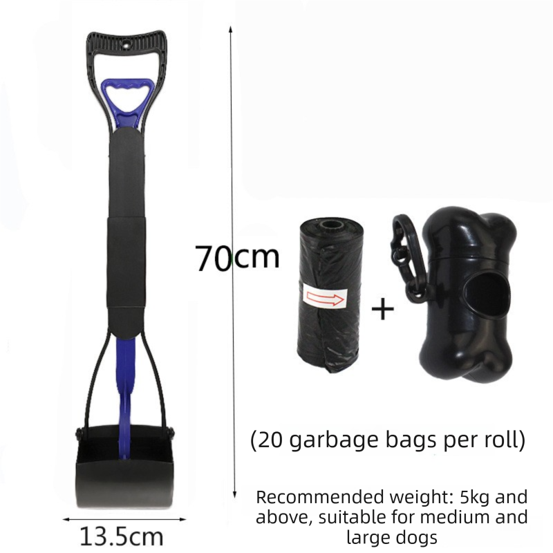 Extra Long 70cm Foldable Pet Pooper Scooper Heavy Duty Dog Waste Picker Jaw Clamp with Dispenser & Bags Blue.