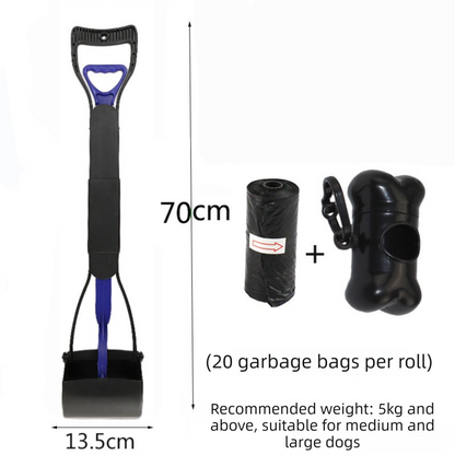 Extra Long 70cm Foldable Pet Pooper Scooper Heavy Duty Dog Waste Picker Jaw Clamp with Dispenser & Bags Blue.