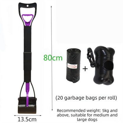 Super Long 80cm Foldable Pet Pooper Scooper Heavy Duty Dog Waste Picker No Bending Jaw Clamp with Dispenser & Bags Purple.