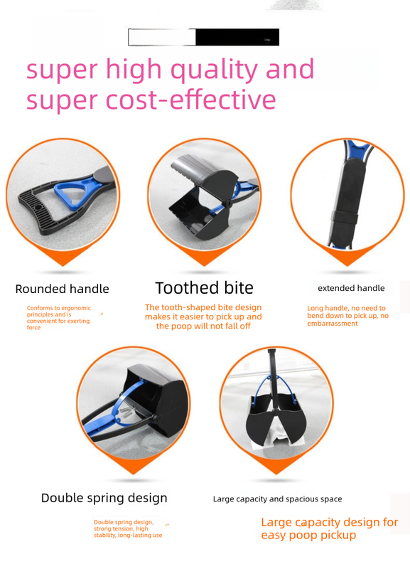 Super Long 80cm Foldable Pet Pooper Scooper Heavy Duty Dog Waste Picker No Bending Jaw Clamp with Dispenser & Bags Purple.
