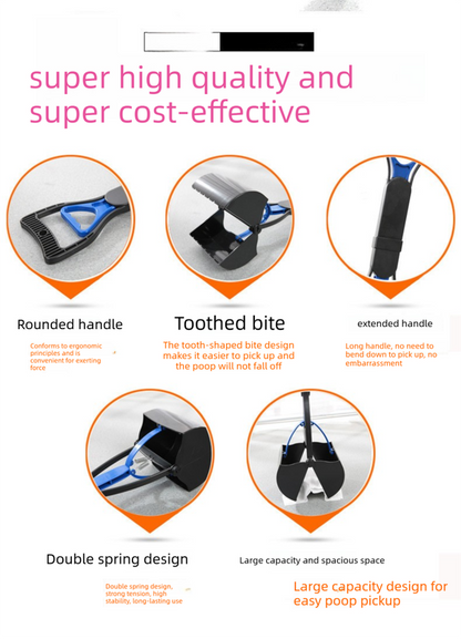 Super Long 80cm Foldable Pet Pooper Scooper Heavy Duty Dog Waste Picker No Bending Jaw Clamp with Dispenser & Bags Purple.