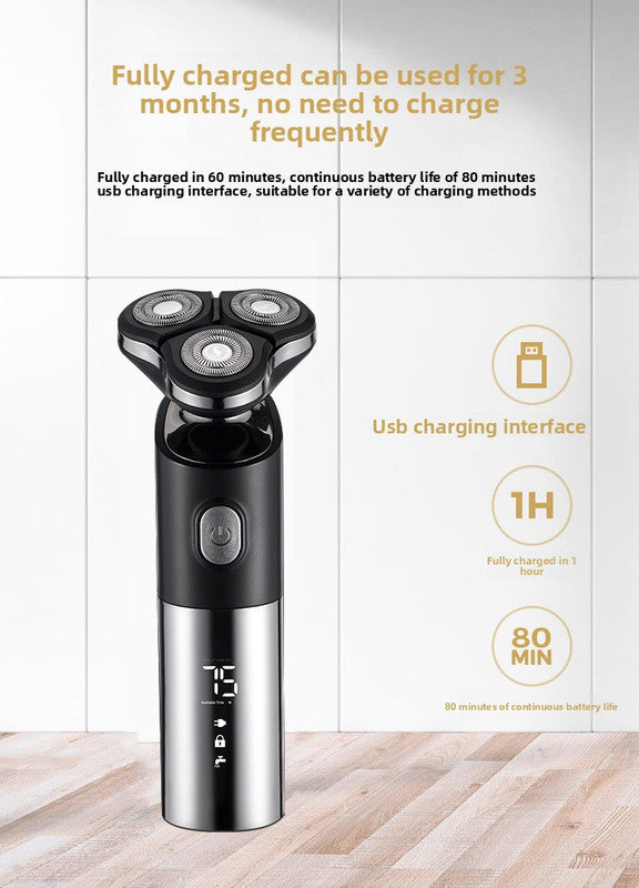 Electric Shaver for Men 3D Rotary Razor Wet and Dry Waterproof USB Rechargeable LED Display Travel Lock Gift Box Black