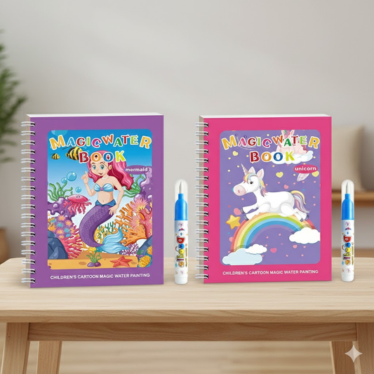 2 PCS Magic Water Colouring Book Mermaid & Unicorn Themes Reusable Painting Activity Set Mess Free Travel Toy for Kids.