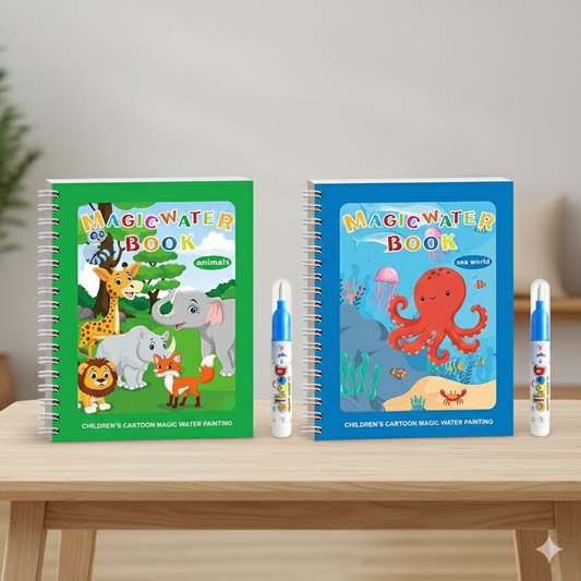 2 PCS Magic Water Colouring Book Animals & Sea World Themes Reusable Painting Activity Set Mess Free Travel Toy for Kids.