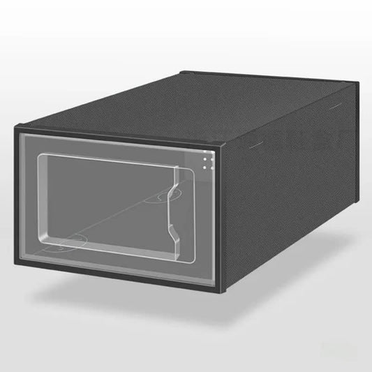 2-Pack Black Clear Stackable Shoe Storage Organizer Boxes - Durable Plastic Sneaker Display and Closet Storage Containers with Magnetic Drop Front
