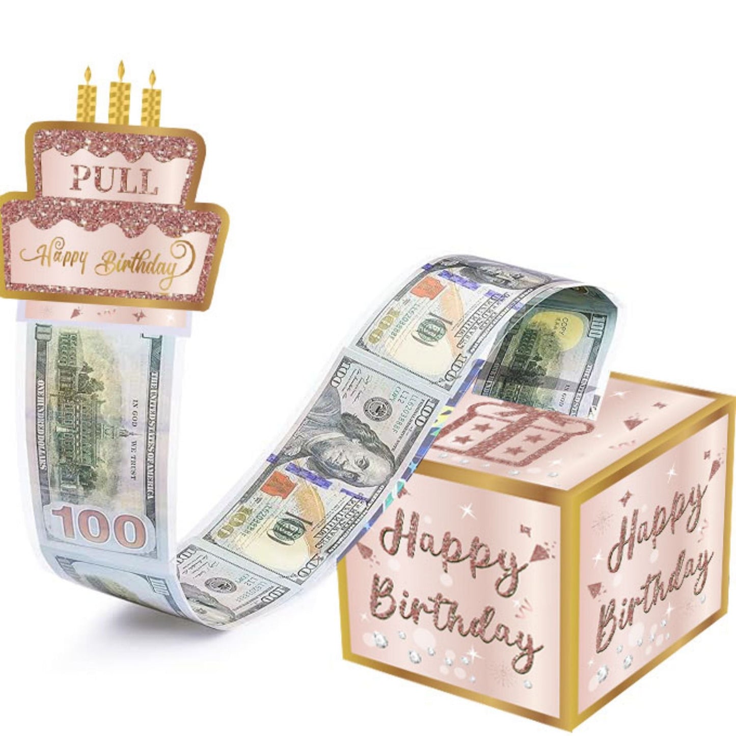 01 Pink-Gold Christmas Surprise Money Pull Box - Double-Layer Digital Design for Festive Gifts, Birthday, and Holiday Party Decor