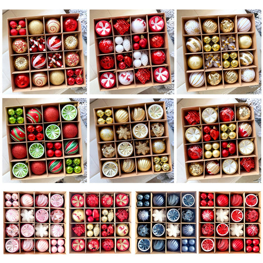 MJXK46-20Y Christmas Decorative Balls Set(24x24x6CM) - Shatterproof Plastic Ornaments with Electroplated & Hand-Painted Finish