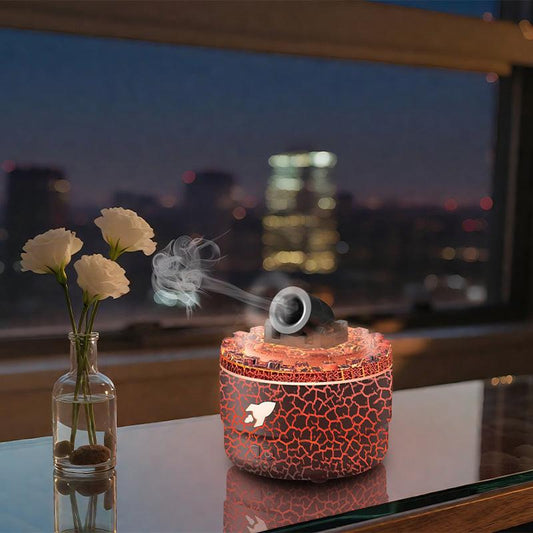 176 Black Simulation Turret Diffuser & Humidifier - Smart Timer Ultrasonic Mister with Volcano Lava Crack Shell and Colorful Light.