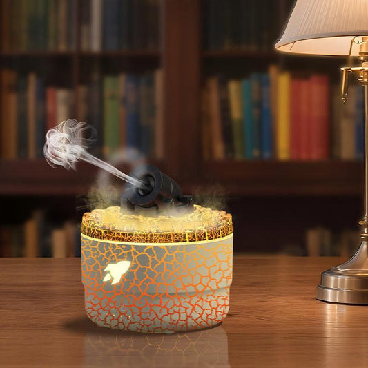 176 White Simulation Turret Diffuser & Humidifier - Smart Timer Ultrasonic Mister with Volcano Lava Crack Shell and Colorful Light.