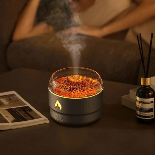 167 Black Simulation Volcano Diffuser & Humidifier - Smart Timer Ultrasonic Mister with Volcano Lava Crack Shell and Colorful Light.