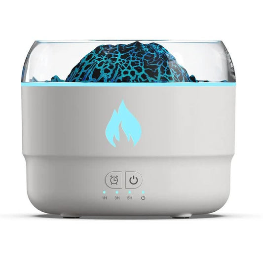 167 White Simulation Volcano Diffuser & Humidifier - Smart Timer Ultrasonic Mister with Volcano Lava Crack Shell and Colorful Light.