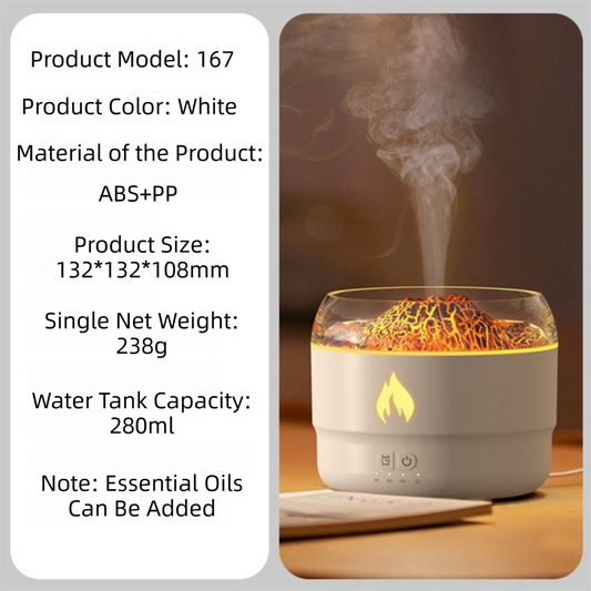 167 White Simulation Volcano Diffuser & Humidifier - Smart Timer Ultrasonic Mister with Volcano Lava Crack Shell and Colorful Light.