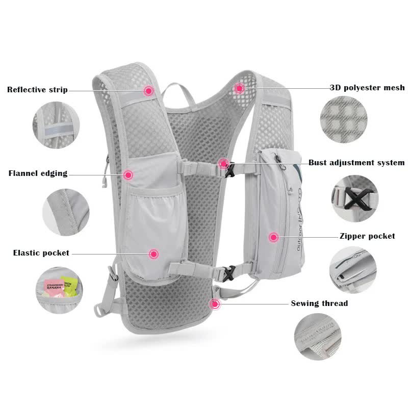 Grey-Orange 5L Ultra-Light Hydration Running Vest - Quick-Dry Trail Running & Marathon Backpack with Night Reflective Safety