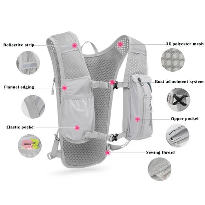 Grey-Orange 5L Ultra-Light Hydration Running Vest - Quick-Dry Trail Running & Marathon Backpack with Night Reflective Safety