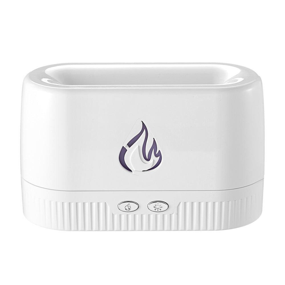 White 3D Simulation Flame Aroma Diffuser & Humidifier - Ultrasonic Desktop Mister with 7-Color LED Light and Automatic Scent Spray (200ML).