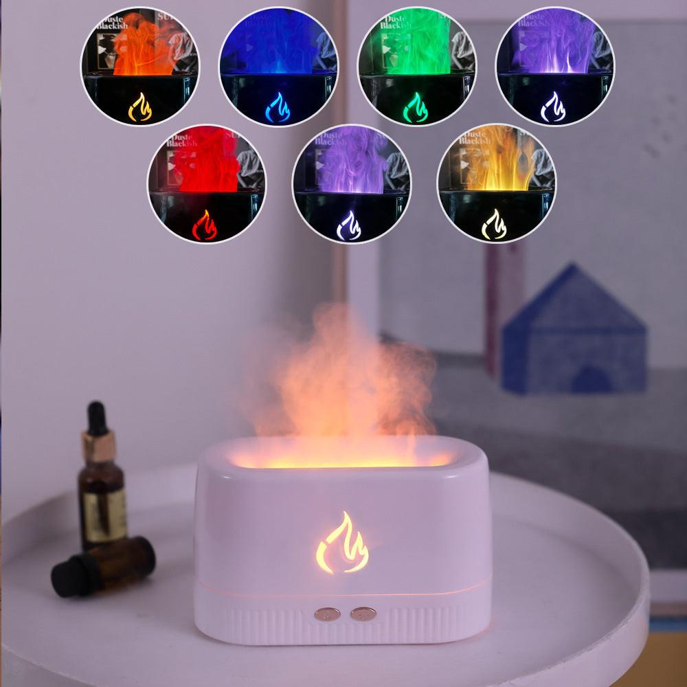 White 3D Simulation Flame Aroma Diffuser & Humidifier - Ultrasonic Desktop Mister with 7-Color LED Light and Automatic Scent Spray (200ML).