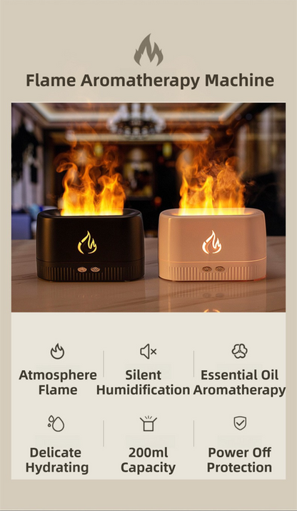 White 3D Simulation Flame Aroma Diffuser & Humidifier - Ultrasonic Desktop Mister with 7-Color LED Light and Automatic Scent Spray (200ML).