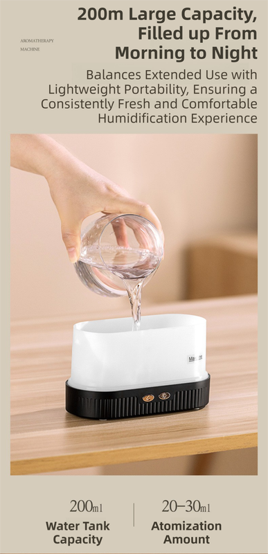 White 3D Simulation Flame Aroma Diffuser & Humidifier - Ultrasonic Desktop Mister with 7-Color LED Light and Automatic Scent Spray (200ML).