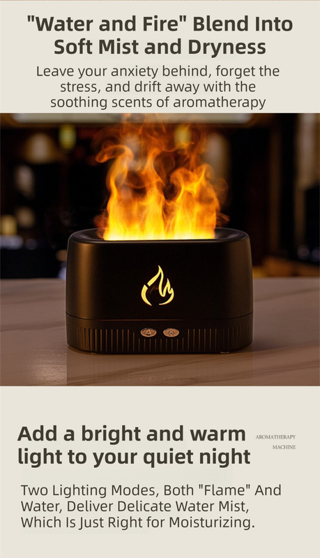 White 3D Simulation Flame Aroma Diffuser & Humidifier - Ultrasonic Desktop Mister with 7-Color LED Light and Automatic Scent Spray (200ML).