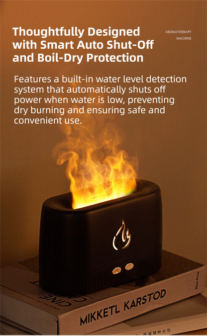 White 3D Simulation Flame Aroma Diffuser & Humidifier - Ultrasonic Desktop Mister with 7-Color LED Light and Automatic Scent Spray (200ML).