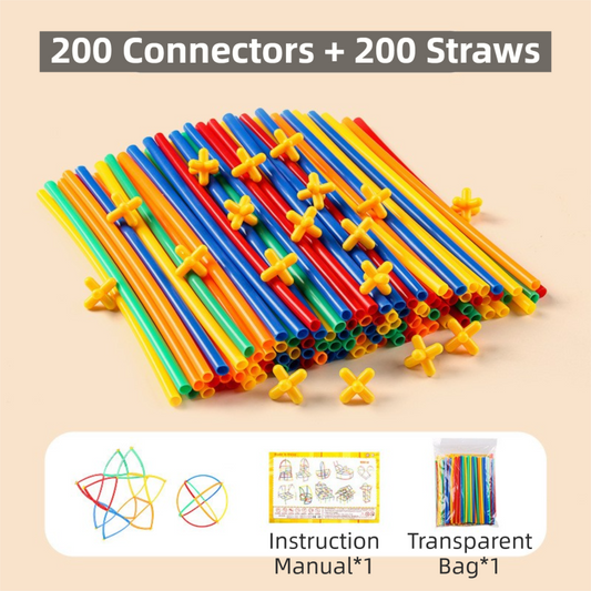 Soft Straw & Pipe Connector Building Blocks Toy - 400 Pcs Interlocking Construction Set, Educational Puzzle Toy for Kindergarten.