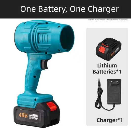 Blue Ultra-High Power Cordless Turbine Air Blower With Lithium Battery & Australian Plug Kit - 30,000 RPM High Velocity and Lightweight Operation for Leaf Blowing, Snow Removal & Multi-Use.