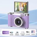 Purple 4K Compact Digital CCD Camera for Vlogging & Students - Portable Point and Shoot with 2.4-inch Rotating Screen, 8X Optical Zoom, and Anti-Shake.