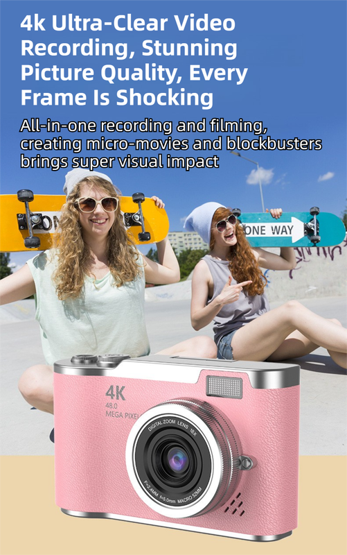 Green 4K Compact Digital CCD Camera for Vlogging & Students - Portable Point and Shoot with 2.4-inch Rotating Screen, 8X Optical Zoom, and Anti-Shake.