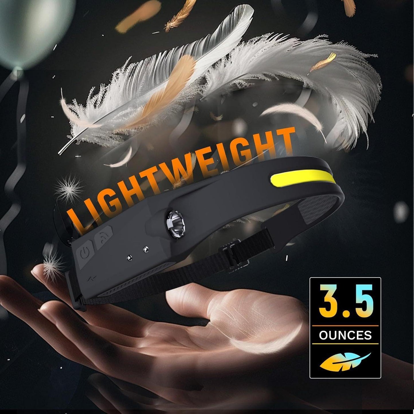 Adjustable High-Lumen Rechargeable COB LED Headlamp - 230Â° Wide Beam Head Torch with Wave Sensor for Camping, Hiking & Fishing.