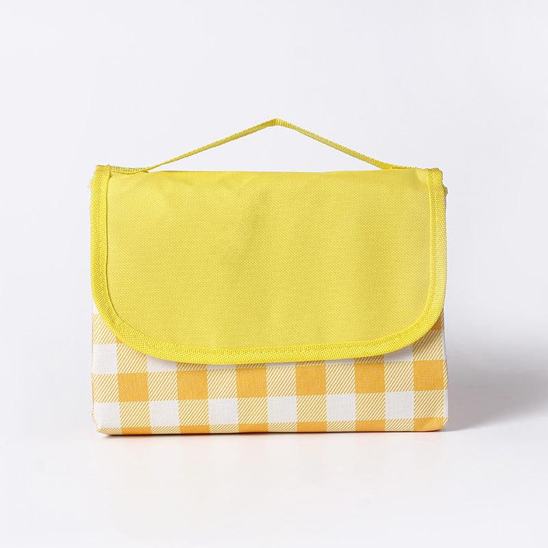 Yellow Plaid Foldable Waterproof & Moisture-Proof Picnic Blanket 150x100CM - 600D Three-Layer Composite Oxford Extra Large Mat for Beach & Camping.