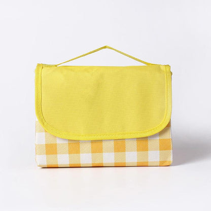 Yellow Plaid Foldable Waterproof & Moisture-Proof Picnic Blanket 150x100CM - 600D Three-Layer Composite Oxford Extra Large Mat for Beach & Camping.