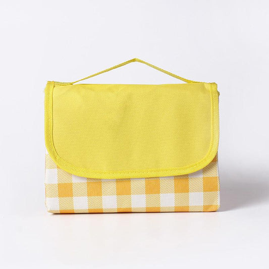 Yellow Plaid Foldable Waterproof & Moisture-Proof Picnic Blanket 150x100CM - 600D Three-Layer Composite Oxford Extra Large Mat for Beach & Camping.