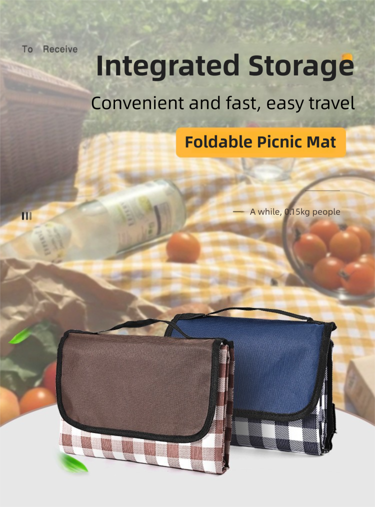 Yellow Plaid Foldable Waterproof & Moisture-Proof Picnic Blanket 150x100CM - 600D Three-Layer Composite Oxford Extra Large Mat for Beach & Camping.