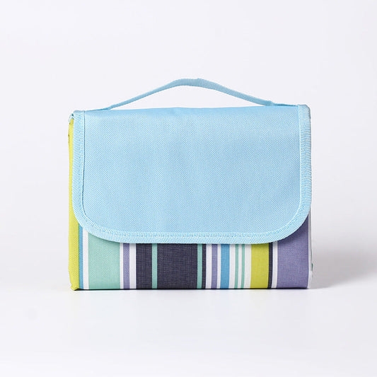 Blue Striped Foldable Waterproof & Moisture-Proof Picnic Blanket 150x100CM - 600D Three-Layer Composite Oxford Extra Large Mat for Beach & Camping.