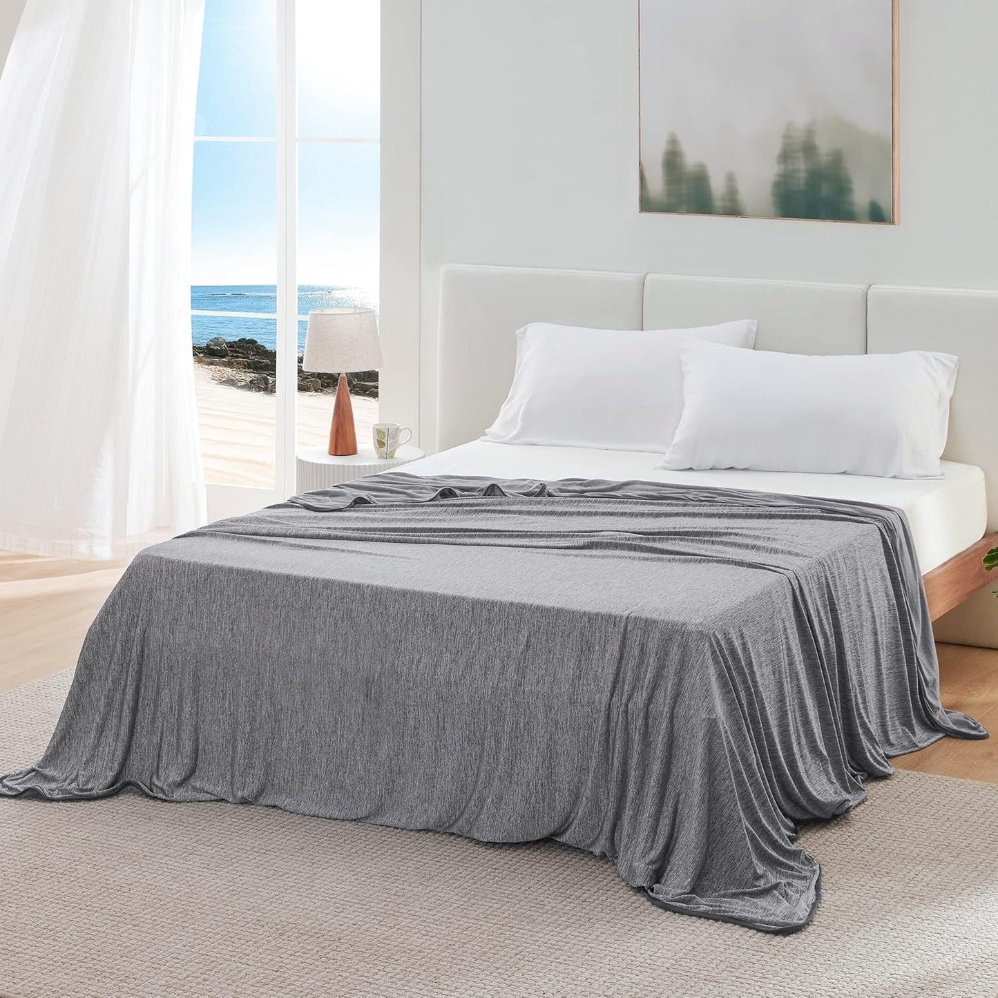 Light Grey Queen Size 200x150CM Cooling Blanket for Hot Sleepers - Lightweight Breathable All-Season Throw, Hand / Machine Washable