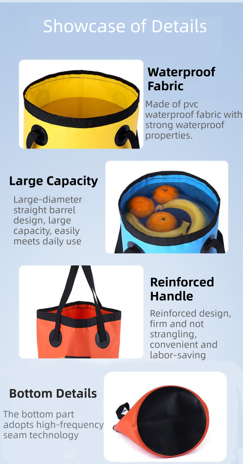 20L Orange Outdoor PVC Folding Water Bucket - Portable Fishing Barrel, Camping Water Storage, Car Washing Bag