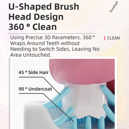K18 Pink Raccoon 360° U-Shaped Electric Toothbrush Set for Teens/Adults 15 and Up Years Old - Silicone Soft Bristle Oral Cleaner with 6 Modes & 3 Large Brush Heads