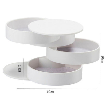 Black 4-Layer Rotating Jewelry Storage Box - Dust-Proof Velvet Lined Organizer for Rings, Coins, and Hair Accessories (10x10CM)