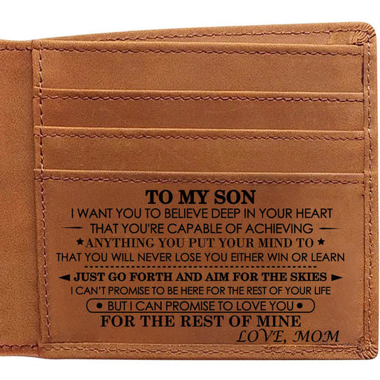 Style 2 Genuine Cowhide Leather Wallet - RFID Protection, VH2104 Mom to Son Gift with To My Son Embossed Message.
