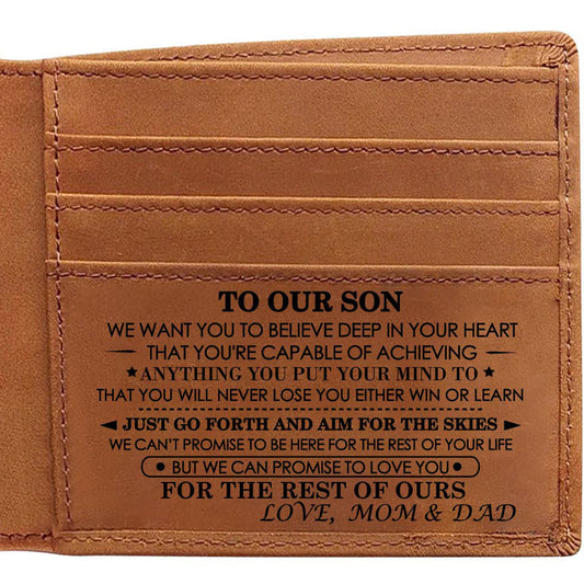 Premium To My Son Embossed Genuine Cowhide Leather Wallet - RFID Blocking, Parents Gift for Son (VE12104 Design).