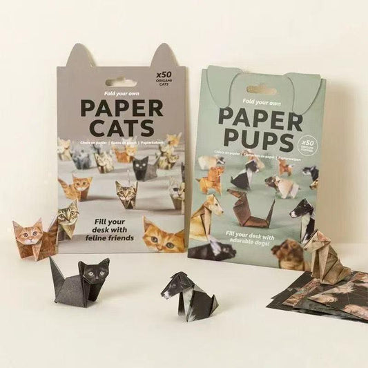 DIY Geometric Origami Kit for Kids Total 100 Sheets - Semi-Finished Cat and Dog Folding Craft.