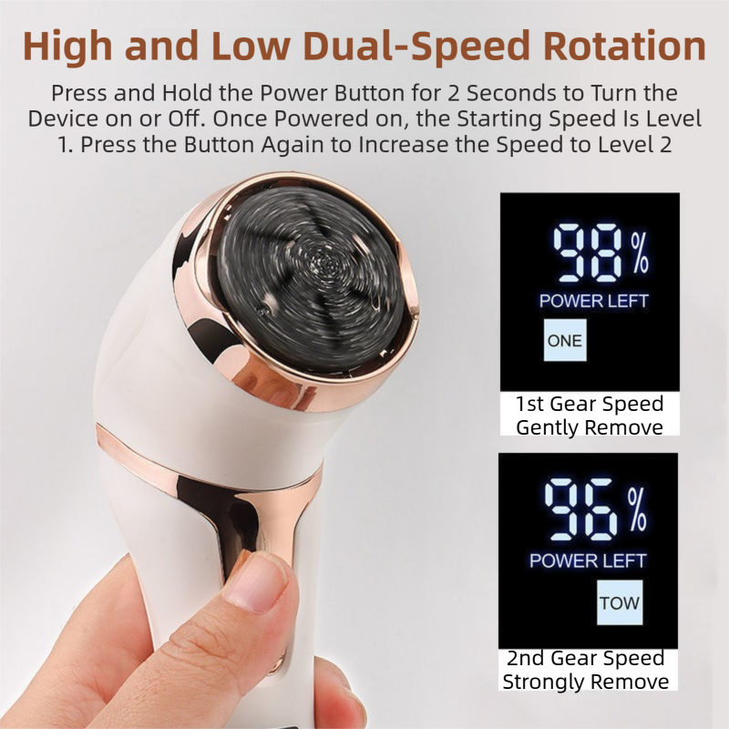 White Portable Electronic Pedicure File Set -  Waterproof Electric Foot Callus Remover with Dual-Speed and LCD Display, USB Rechargeable