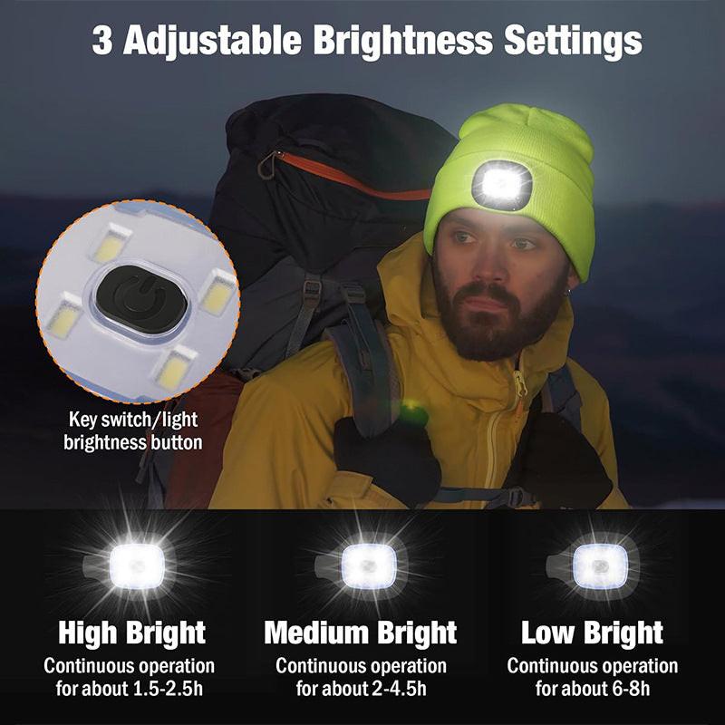 Dark Blue Removable LED Bluetooth Headphone Beanie - Washable Knit Hat with 3-Level LED Illumination & Stereo Sound, USB Rechargeable.