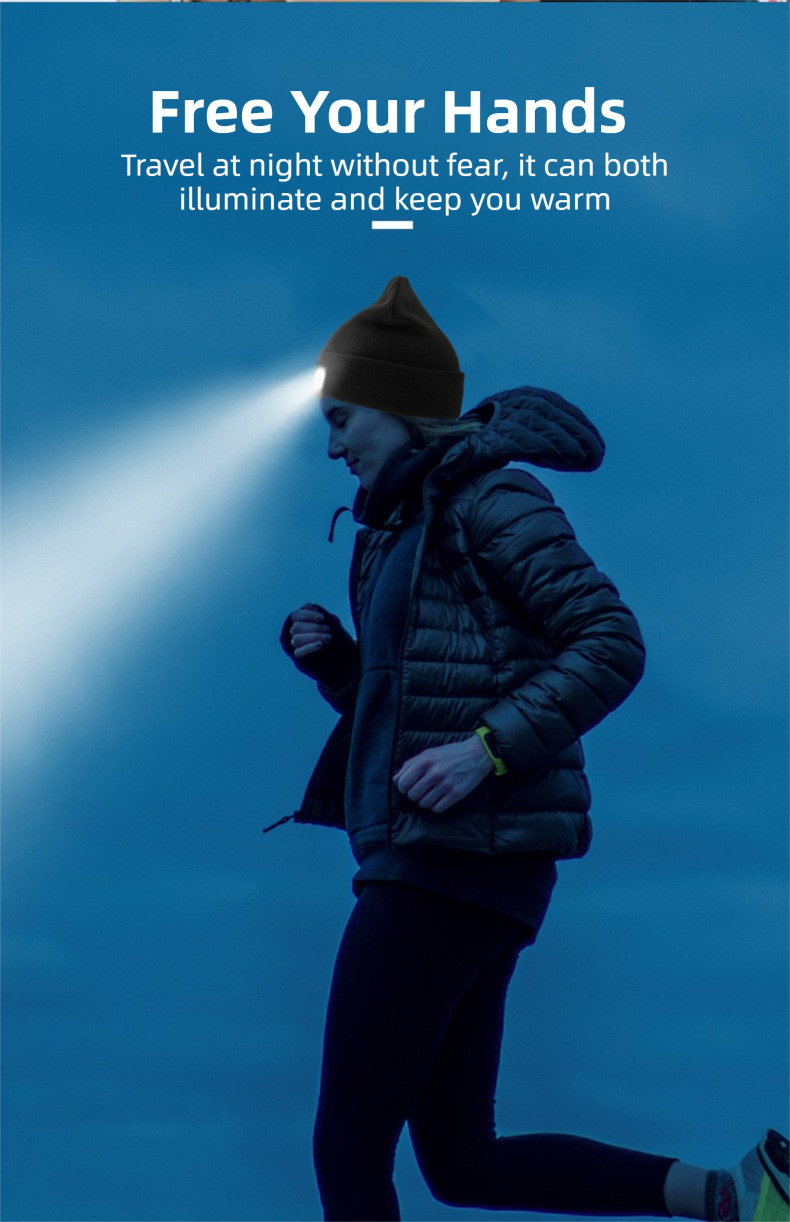 Dark Blue Removable LED Bluetooth Headphone Beanie - Washable Knit Hat with 3-Level LED Illumination & Stereo Sound, USB Rechargeable.